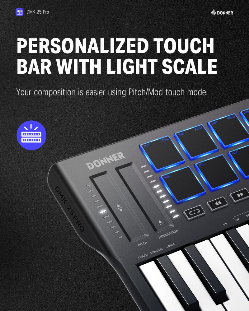 🎹Donner DMK25 Pro White MIDI Keyboard Controller With Software & Online Courses