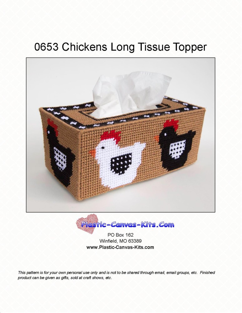 Chickens Long Style Tissue Box Topper-Plastic Canvas Pattern or Kit