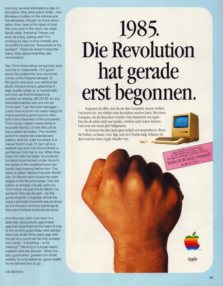 1985 Apple MAC Computer Print Ad German Language The Revolution Has Just Begun