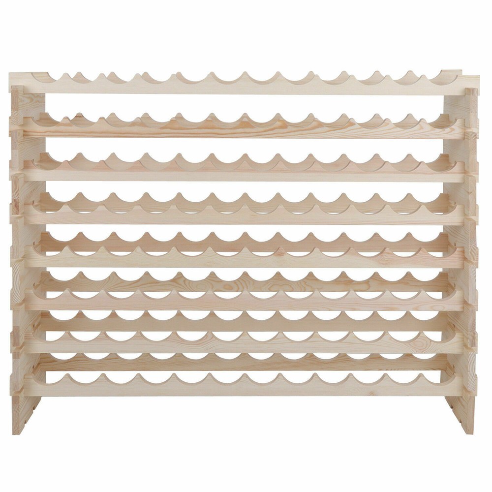 2PCS Holder Wine Rack Stackable Storage 8 Tier Solid Wood Display 96 Bottles