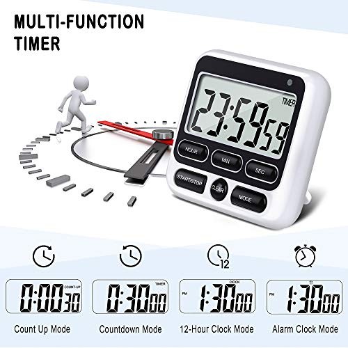 Digital Kitchen Timer with Mute/Loud Alarm Switch ON/Off Switch, 12-Hour Black