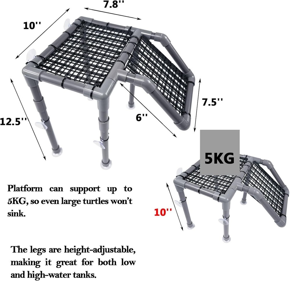 Turtle Basking Dock 10 Inch Wide Aquatic Platform with Secure Suction Cups