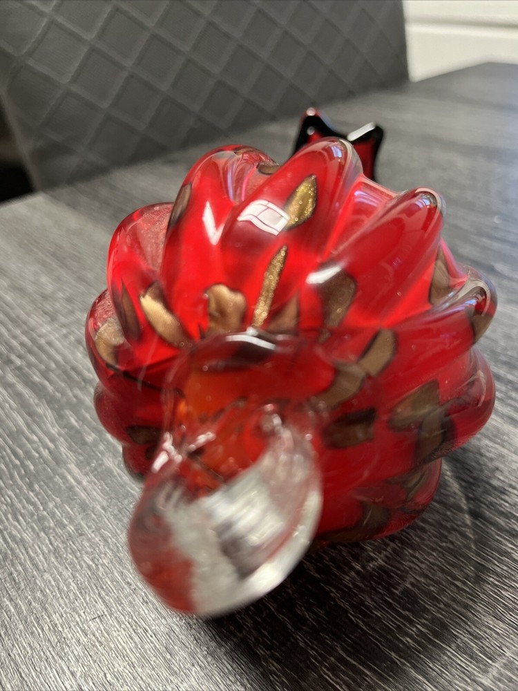 Red Glass Vase Leopard Look Brown Glitter