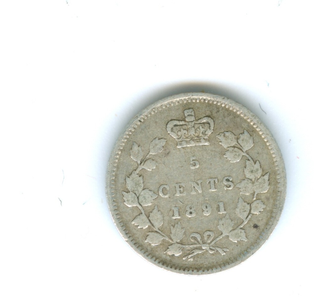 CANADA 1891 FIVE CENT SILVER--F/VF