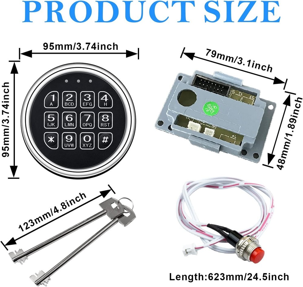 Gun Safe Lock Replacement Chrome Keypad Electronic Safe Lock with Solenoid Lock
