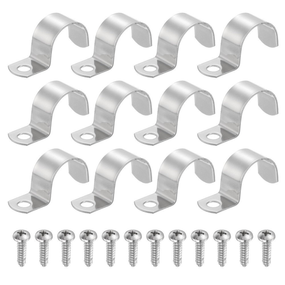 12Pcs 27mm(1-1/16") One Hole Rigid Pipe Strap with Screws, Silver