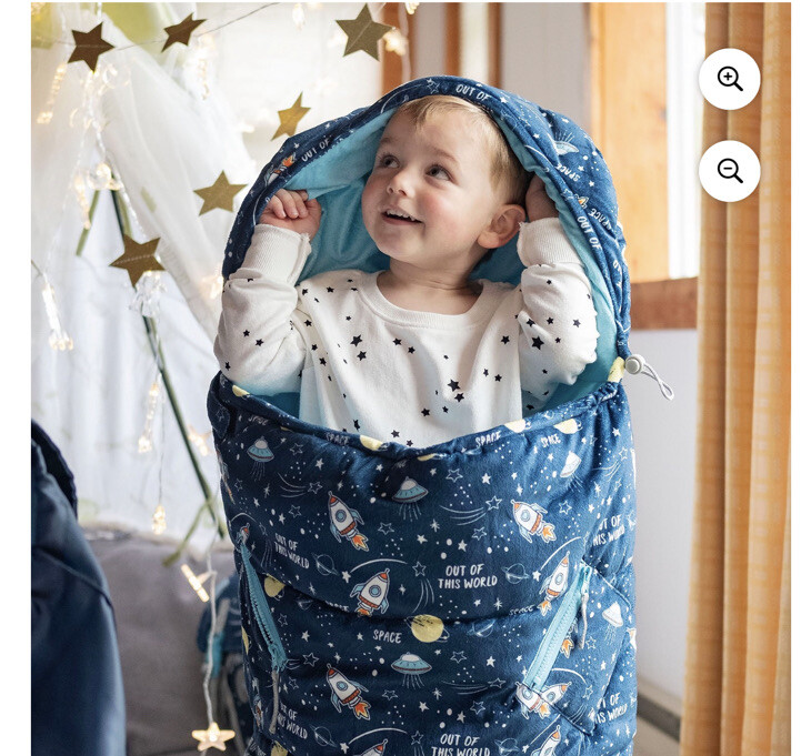 Mimish Sleep-N-Pack, 50 F Packable Kid's Sleeping Bag & Backpack, Space & Rocket