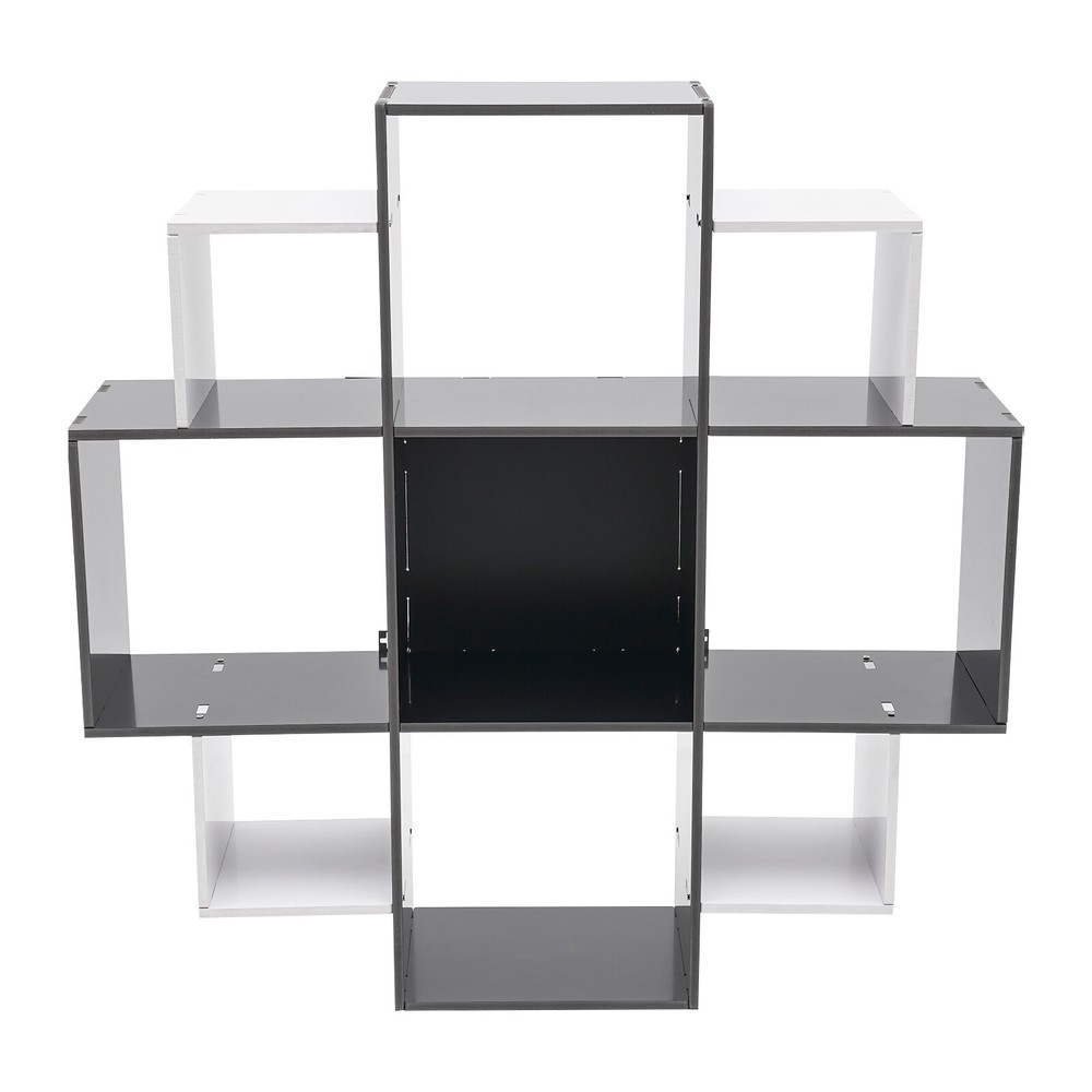 Modern Wall Mounted Bookshelf with 9 Compartments - 3 Tier Design