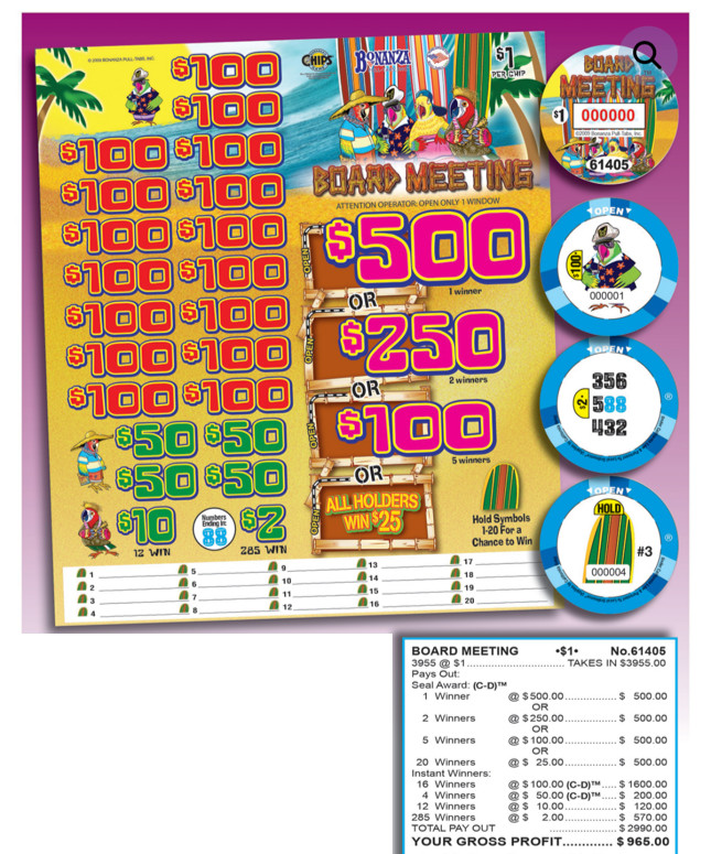 Pull Tab Tickets - Chips - Game - Board Meeting 3,955 ct