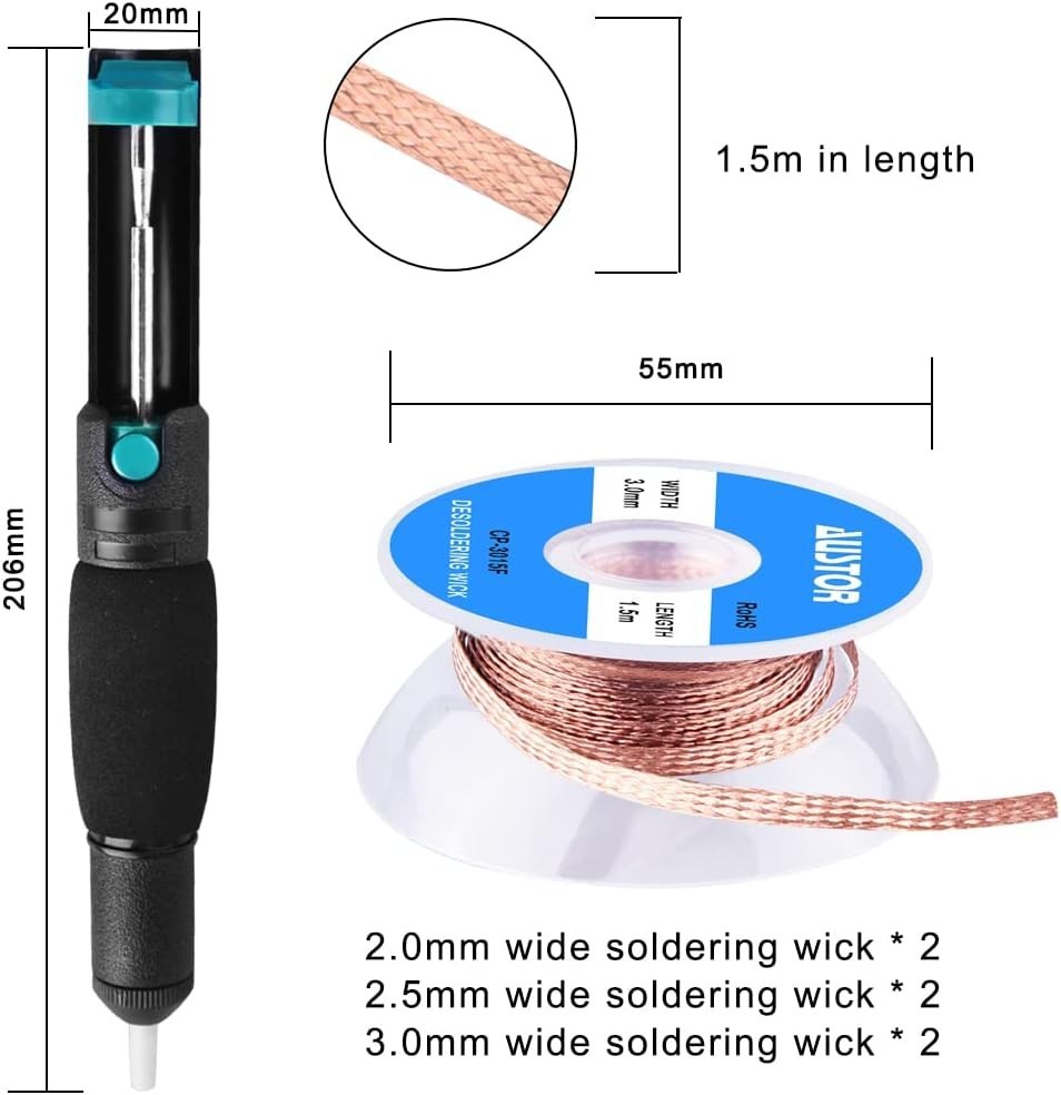 Comprehensive Solder Removal Tool Set: Desoldering Pump & 6 Wicks, Durable