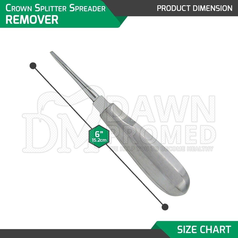 Crown Splitter Spreader Remover 6" Straight 4mm with Dental Elevator Handle
