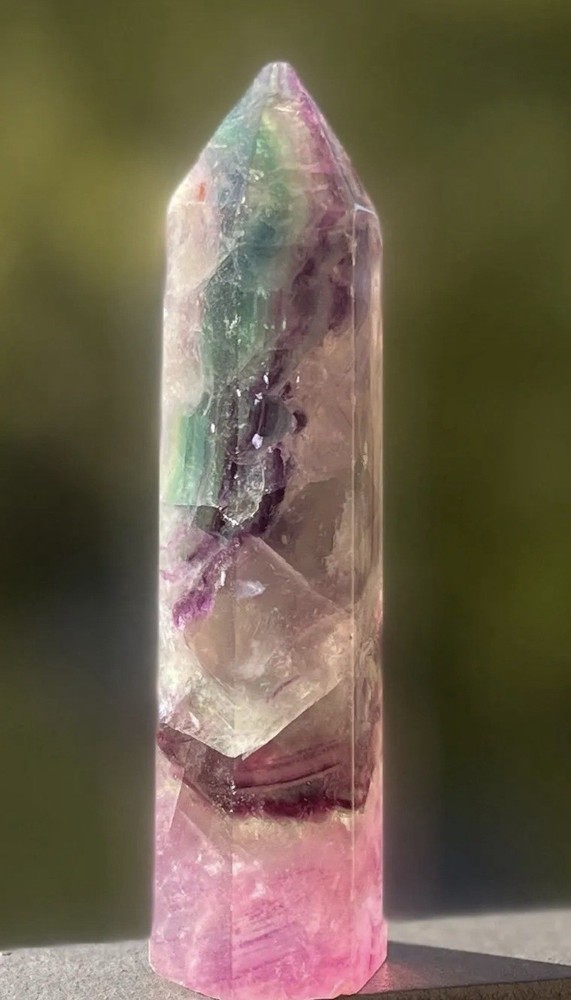 Rainbow Fluorite Polished Multicolored Crystal Point Tower