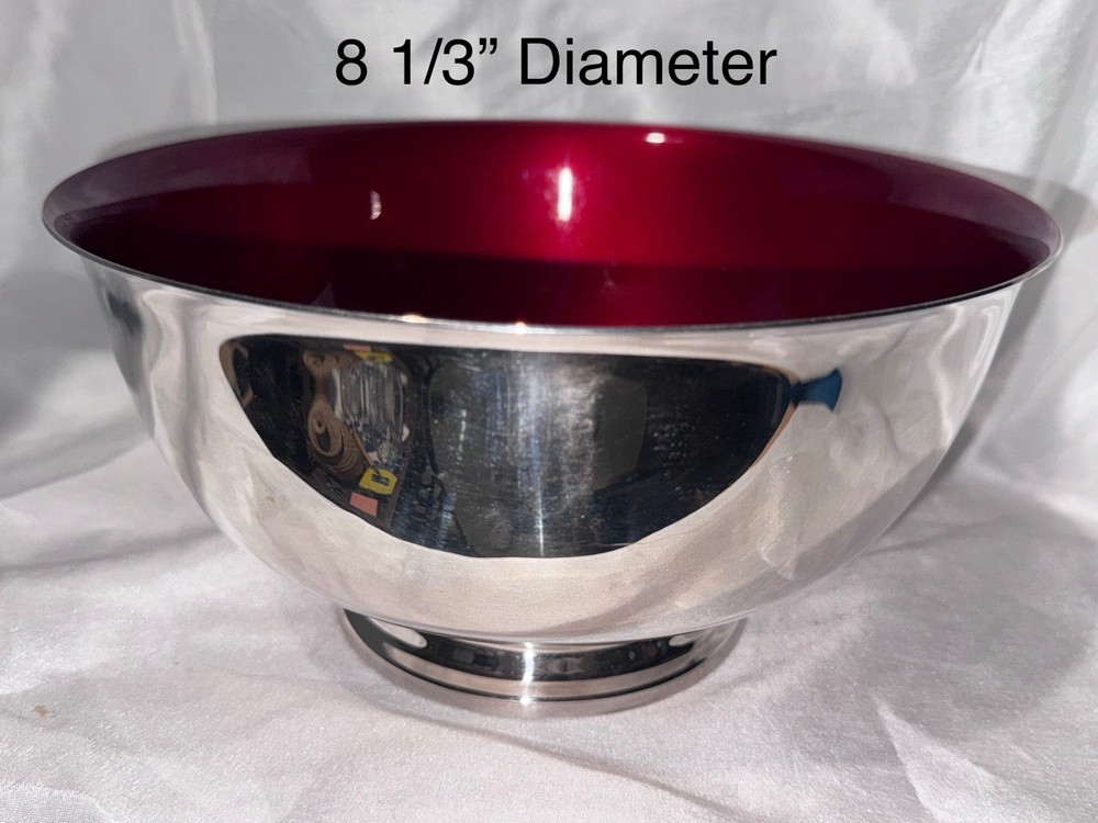Reed & Barton Red Enamel Silver Plated Bowl - 8 1/3”