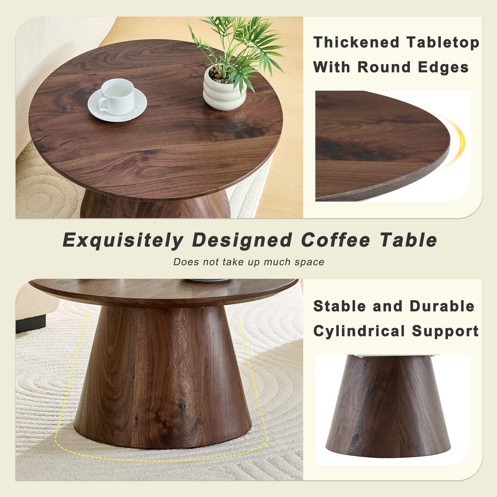 Walnut wood grain medium density fiberboard circular coffee table - diameter 2
