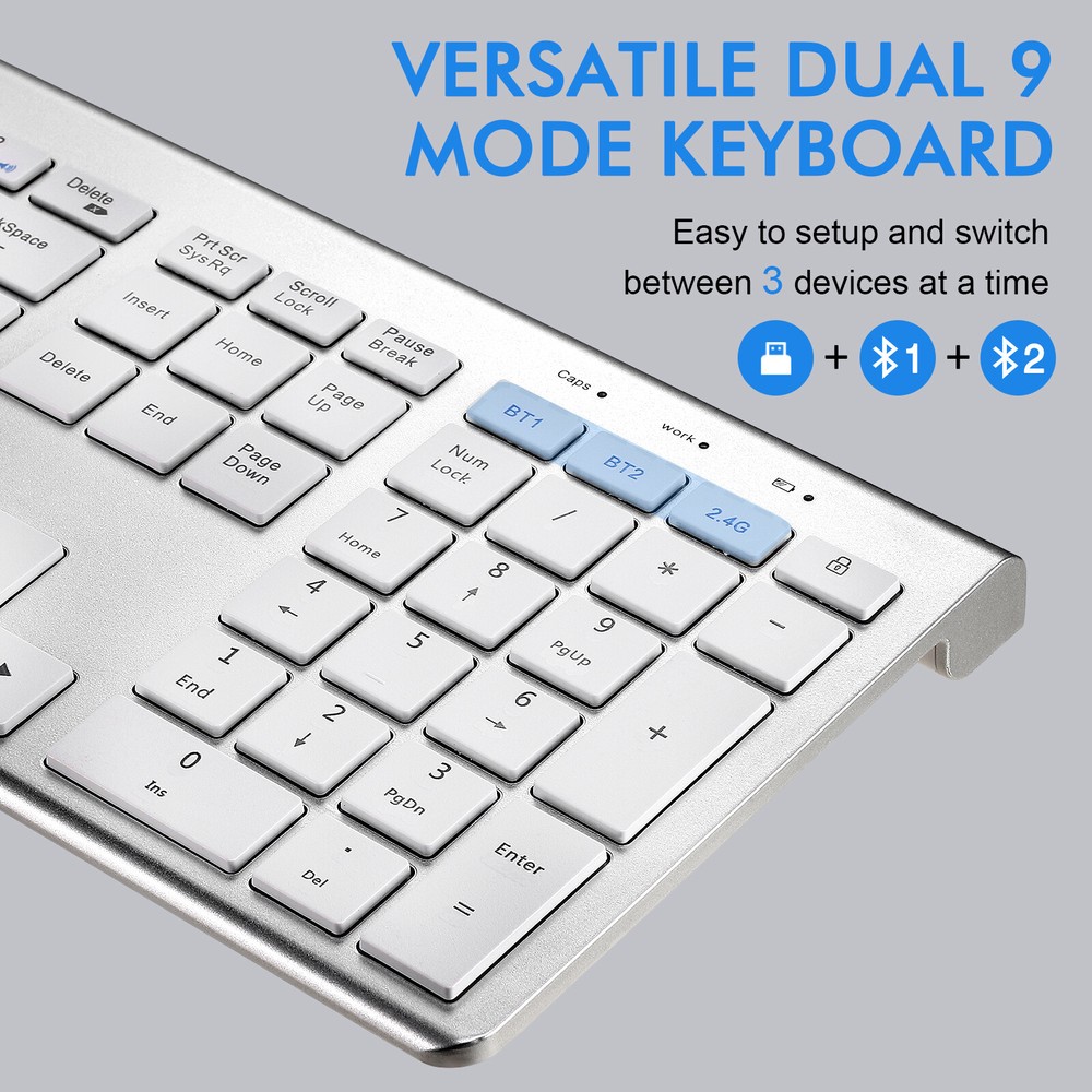 Plug & Play Compact Rechargeable Wireless Bluetooth & 2.4Ghz Full Size Keyboard