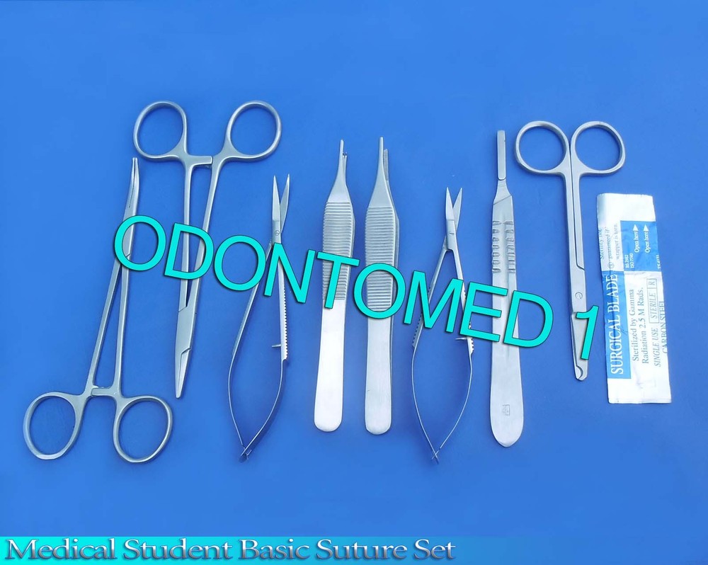 13 PCS MEDICAL STUDENT BASIC COMPREHEMSIVE SUTURE FORCEPS KIT+SCALPEL BLADES #21