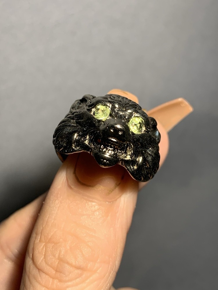 Natural Olivine Gemstone Wolf Head Cooper Man Ring/ Adjustable