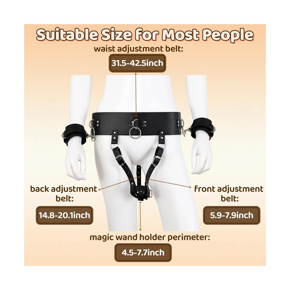 Vibrator Forced Strap Harness Holder with Handcuffs BDSM Bondage Restraints K...