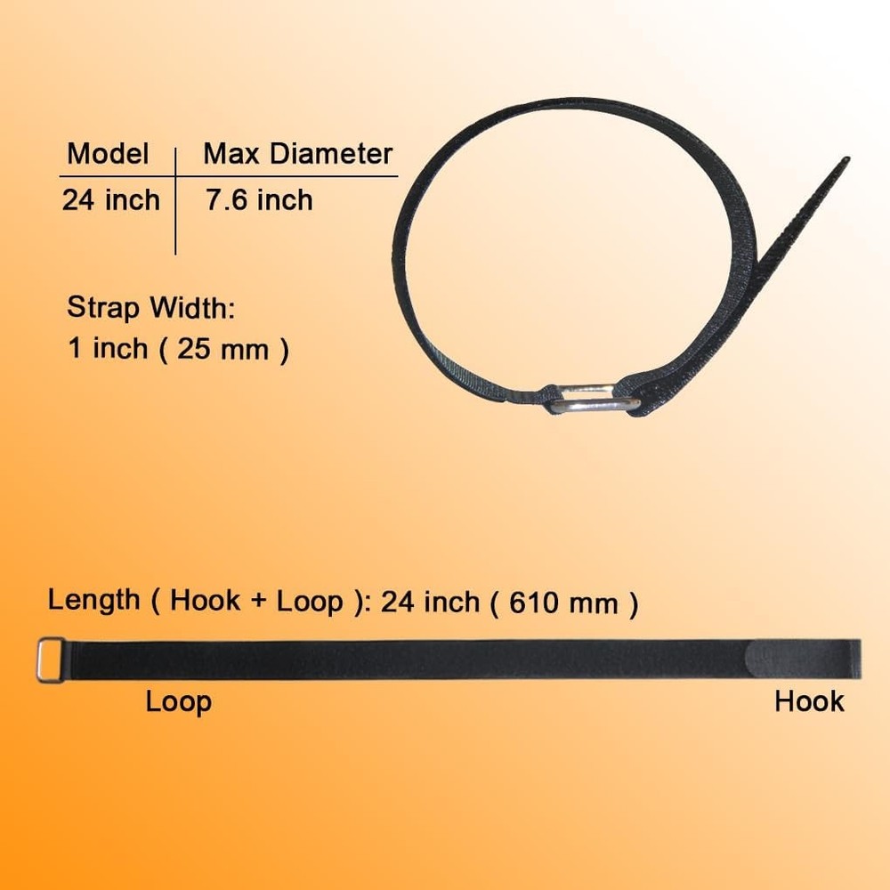 24 inch Hook and Loop Cable Strap - Reusable Fastening Strap - 12 PACK