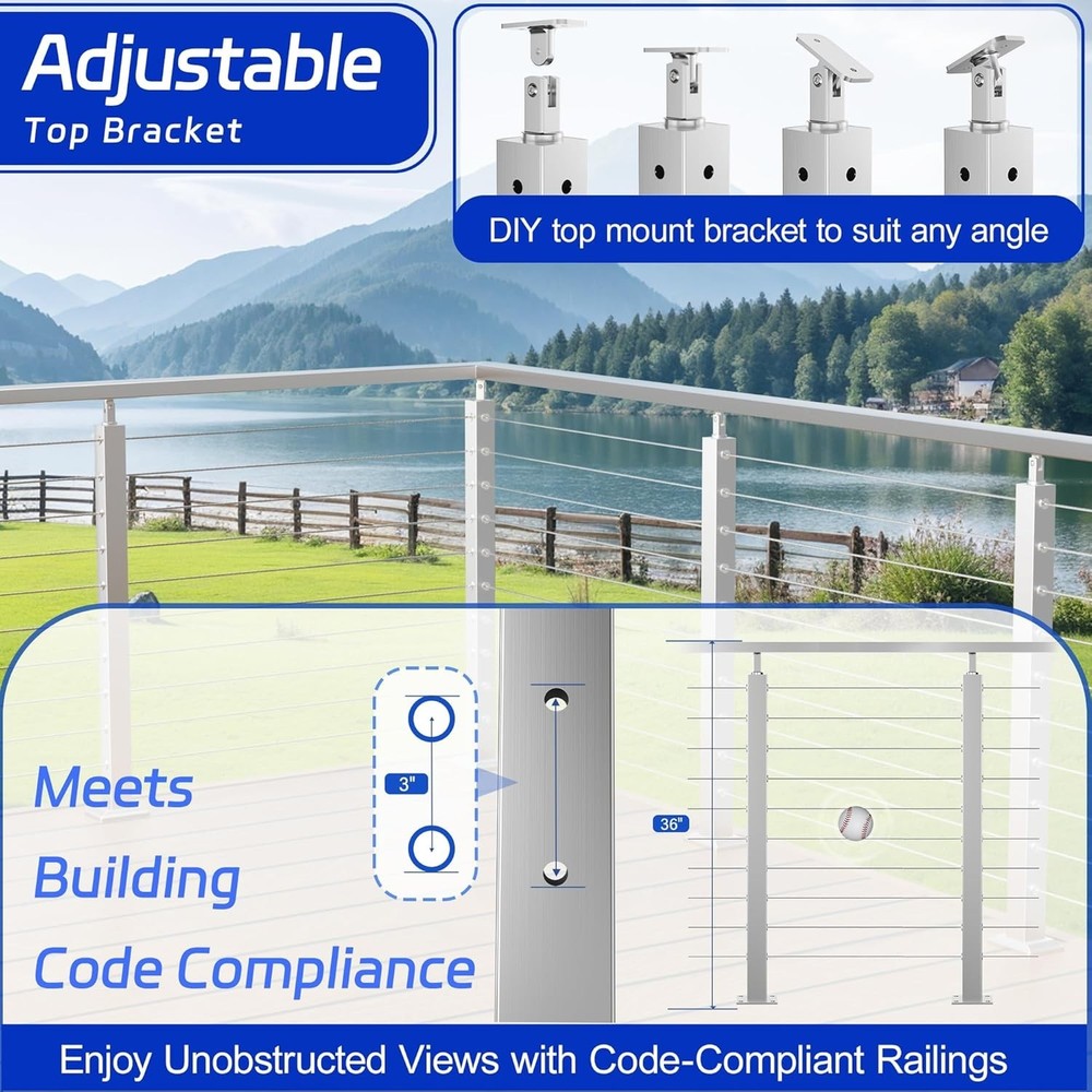 Fulifix 36" Silver Cable Railing Post, Stainless Steel Level Railing Post