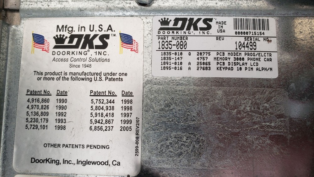 Doorking 1835-080 Front Panel with 1896-016 Keypad