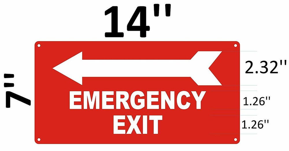 EMERGENCY EXIT WITH ARROW LEFT SIGN - ( ALUMINUM Reflective !!! 7X14)-REF24-1027