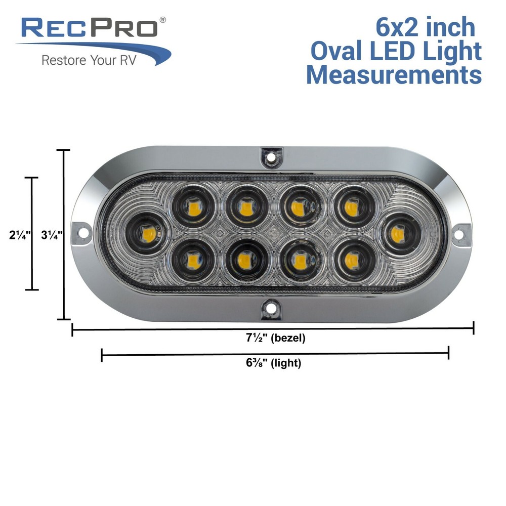 6" Clear Amber Led Oval Surface Mount Stop Tail Turn Chrome DOT Semi 2-Pack