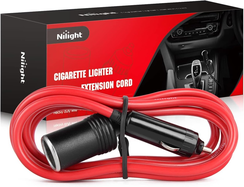 Nilight Cigarette Lighter Extension Cord Cable 6ft Red