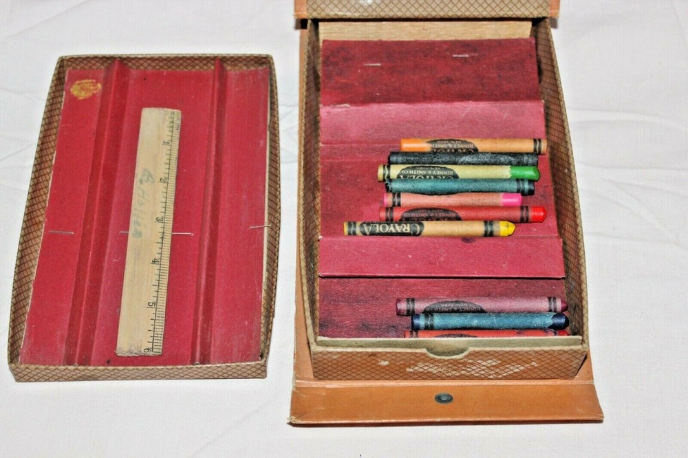 VINTAGE CAMERA SCHOOL PENCIL CASE SNAP CLOSURE WITH HANDLE BROWN
