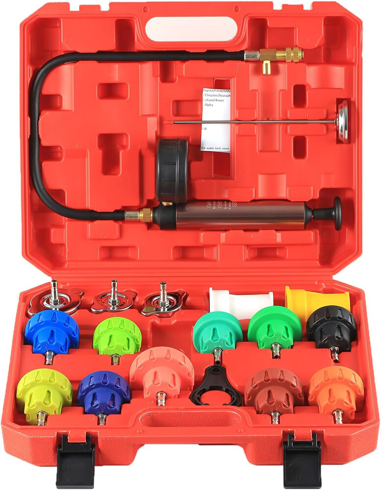18Pcs Radiator Pump Pressure Leak Tester Detector Coolant System Test Tool Kit