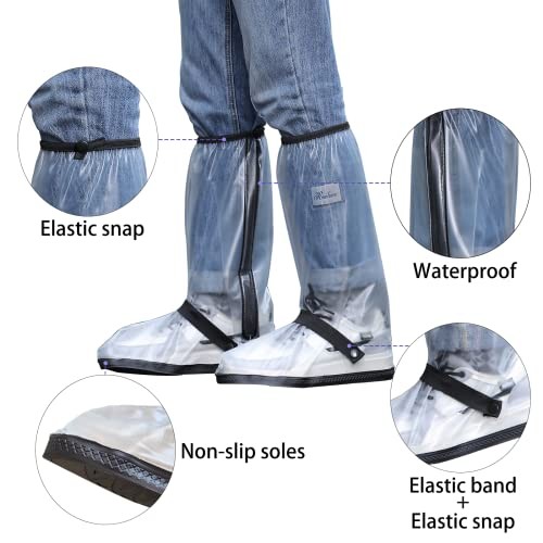 Waterproof Rain Boot Shoe Cover with Reflector Reusable & Foldable X-Large Clear