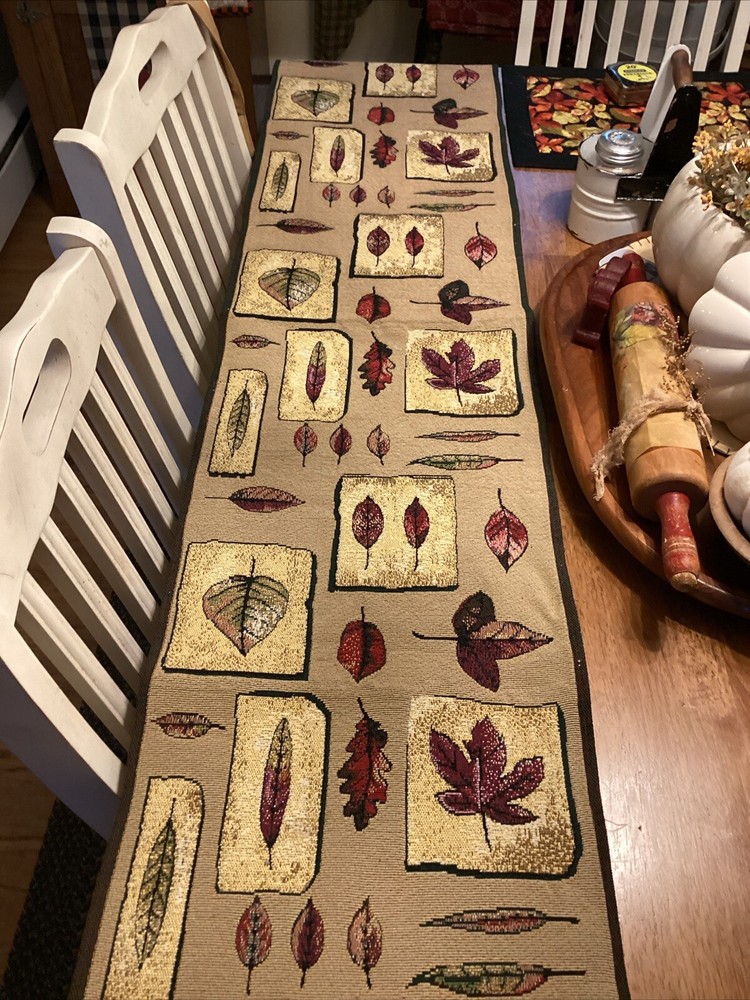 Fall Autumn Leaves Tapestry Table Runner 70"X 13"