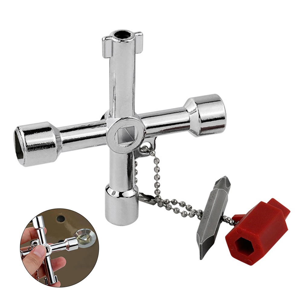 4 Way Sillcock Key With Bit Multi-Functional Water Key Cross Key For Valve *