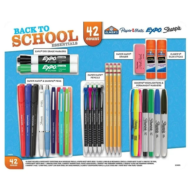 School/Office Essentials 42-Piece Value Pack from Paper Mate, Sharpie, E & EXP