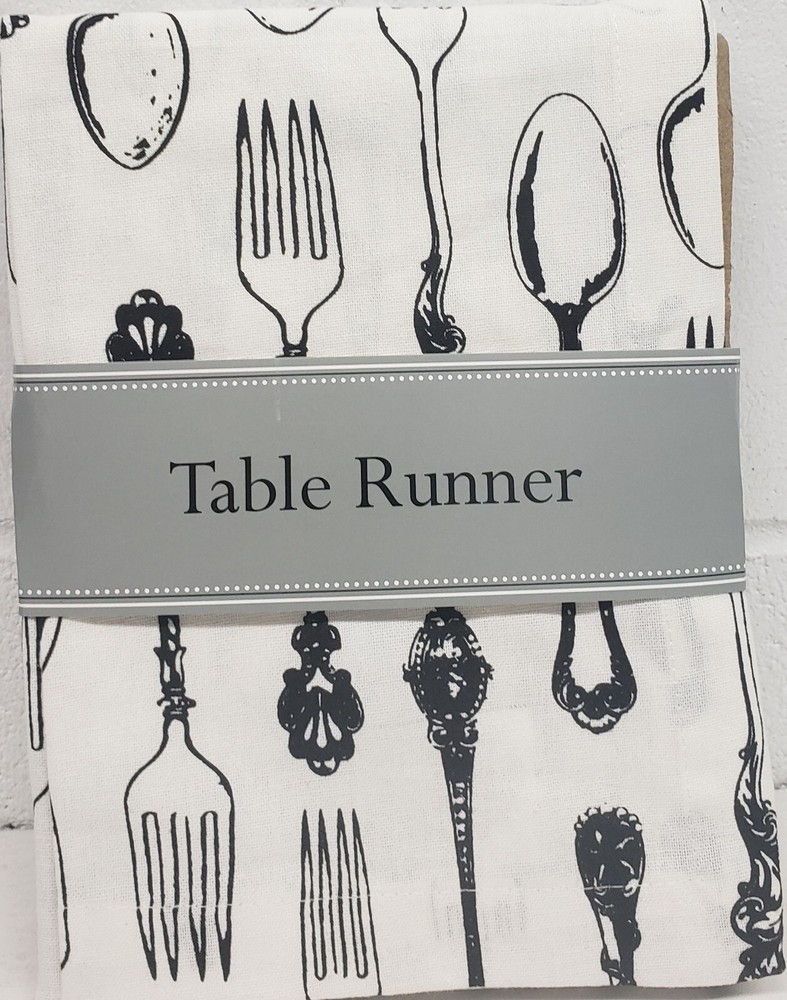 1 Fabric Outdoor Printed Table Runner(14"x72") VINTAGE FLATWARE, SILVERWARE,DII