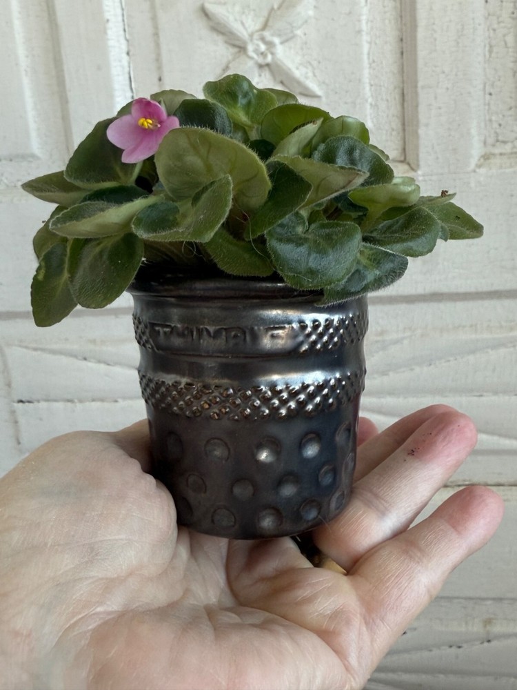 Vintage 70's Mini 3" Flower Pot Sewing Thimble Shape