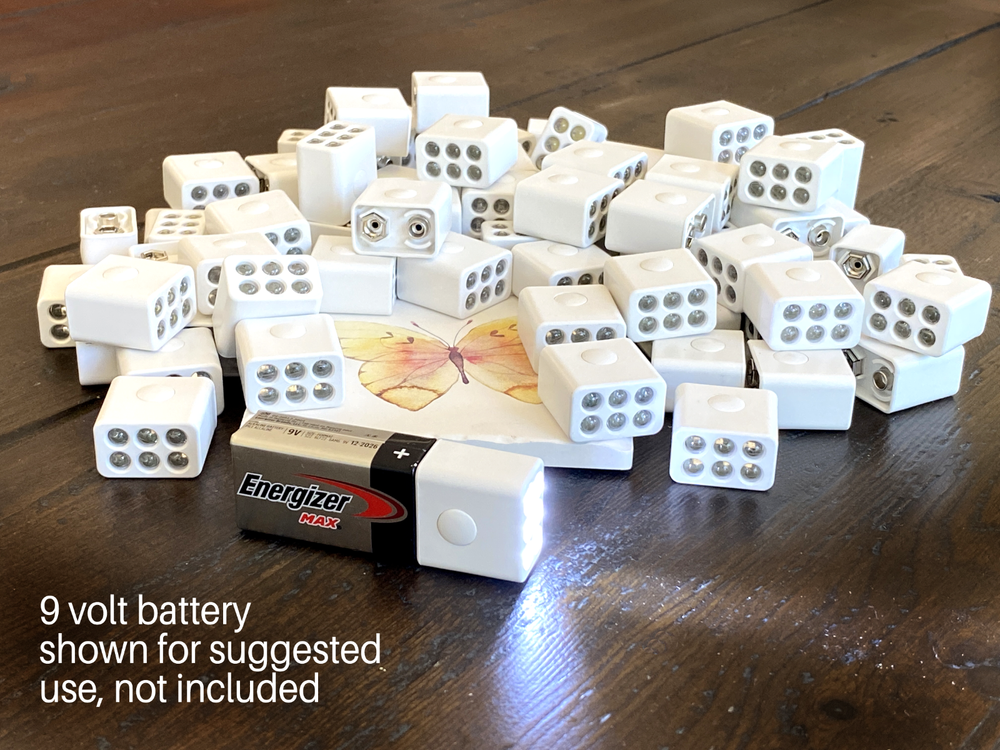 LED Flashlight 4 Pack pops on off 9V Battery small durable Push Button GIFT IDEA