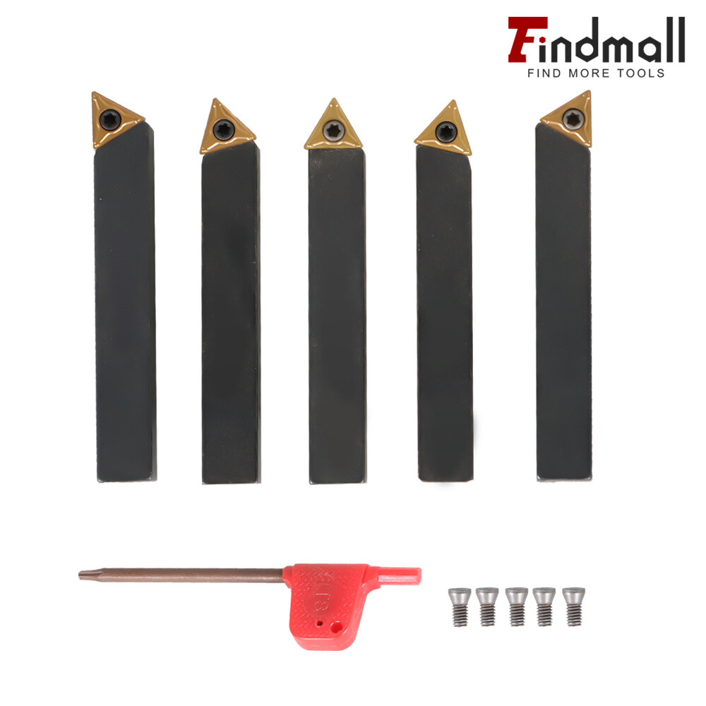 5Pcs 3/8" Carbide Indexable Turning Tool Lathe Tool Bit With Carbide Inserts
