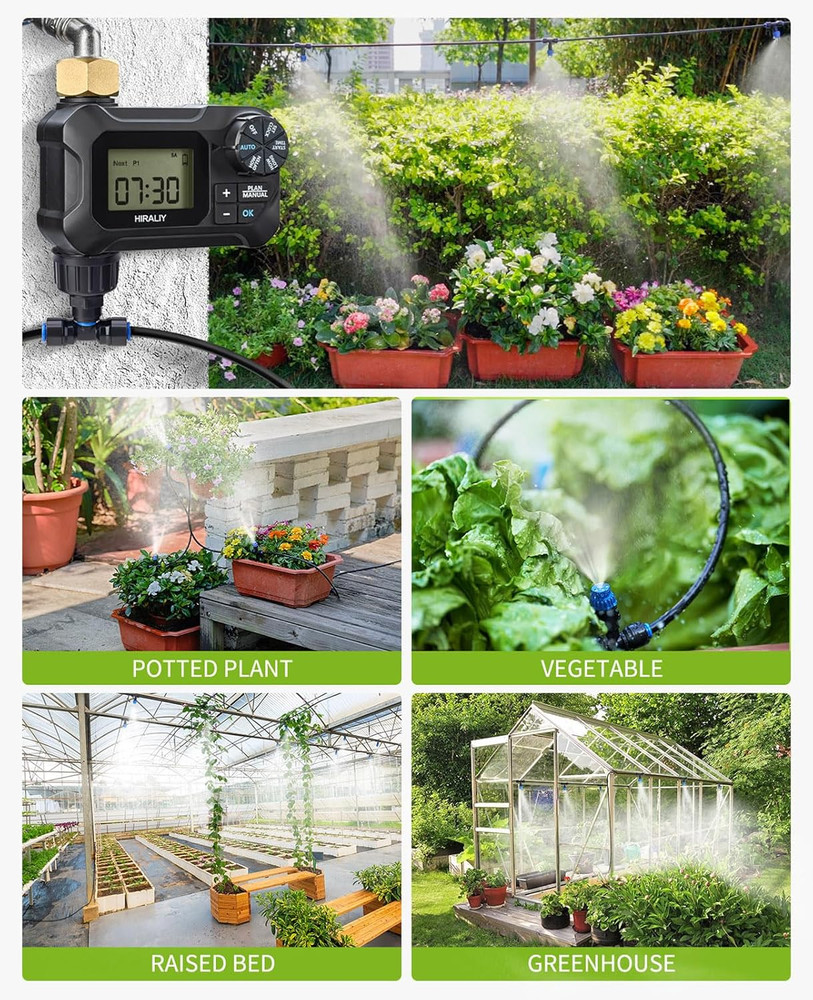59FT Greenhouse Misting Drip Irrigation Kit with Water Timer, Quick Connector De