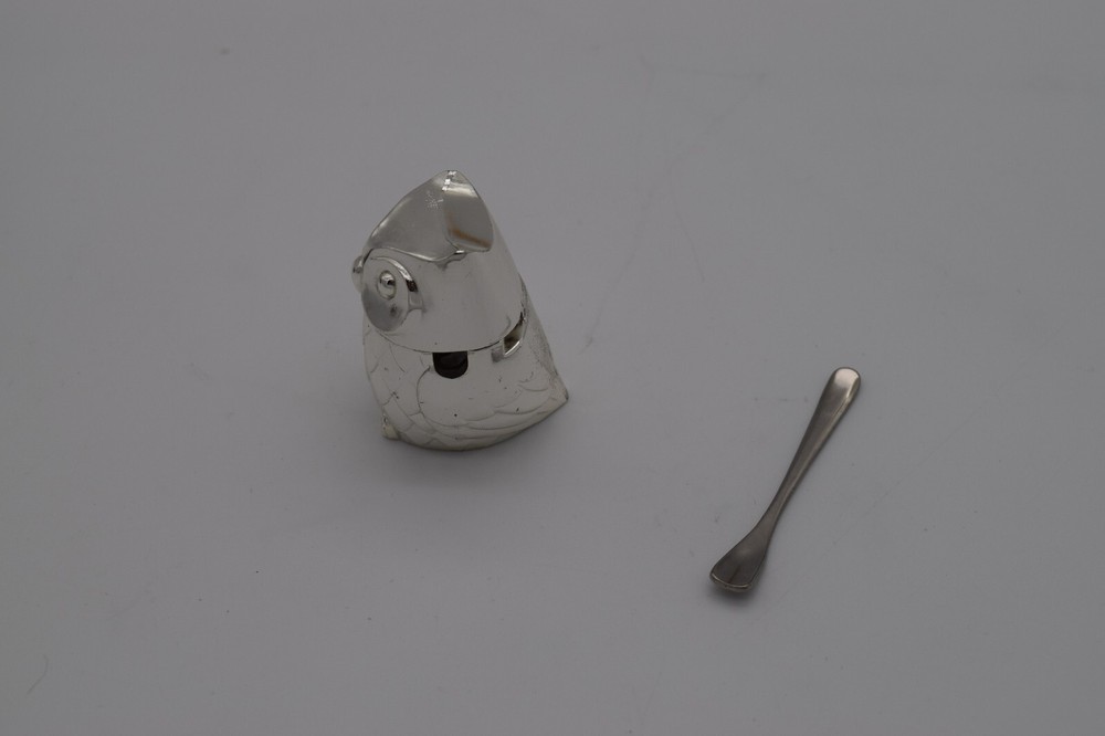 Wm A Rogers Oneida Silverplated Owl Saltcellar Lined , w/Spoon NIB