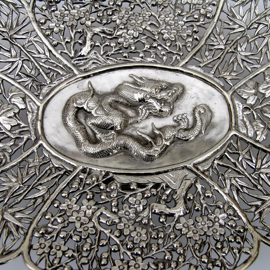 Openwork Swing Handle Basket Chinese Export Silver
