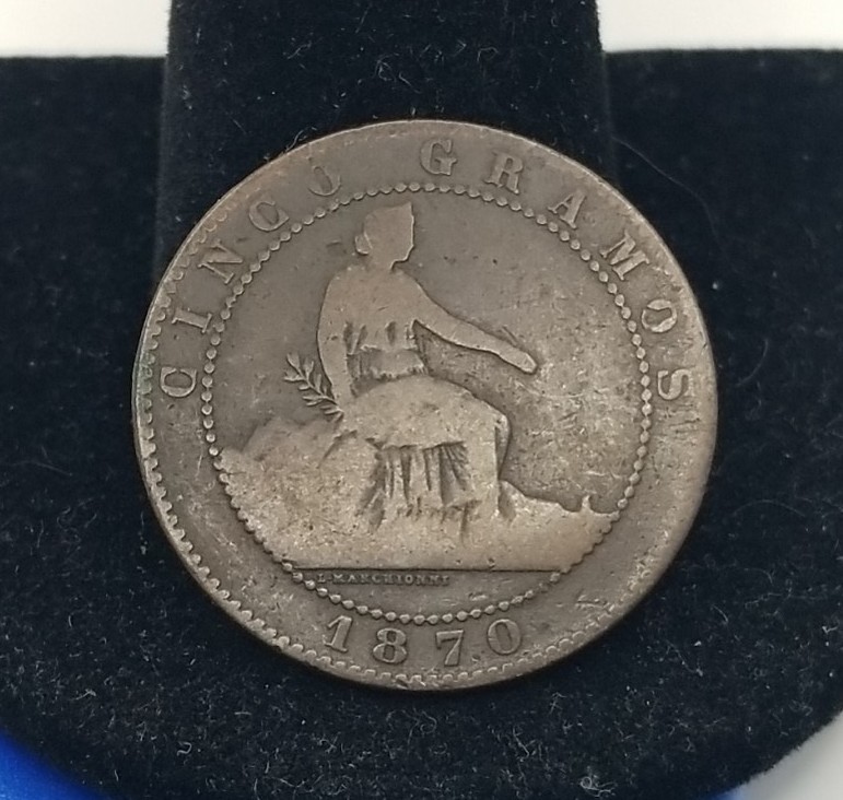 1870 Spain 5 Centimos #20437