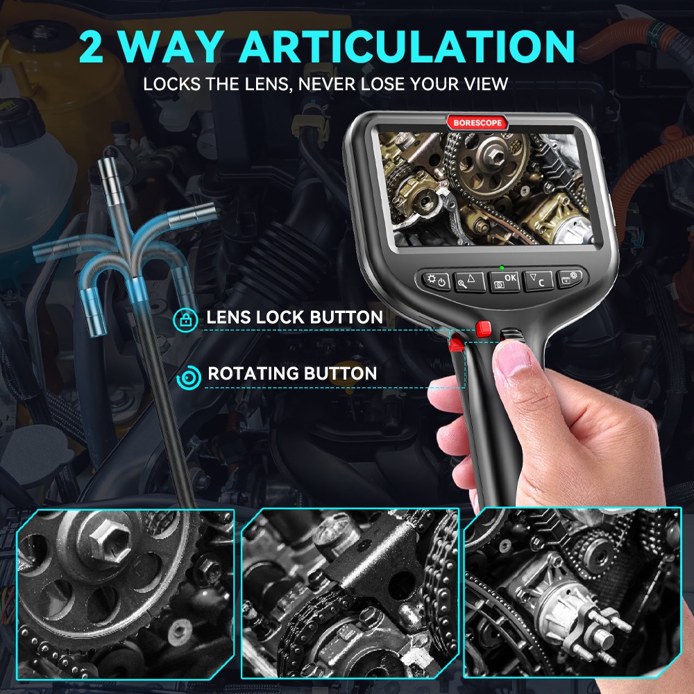 Two-Way Articulating Borescope Camera with Light Endoscope Inspection Camera HD