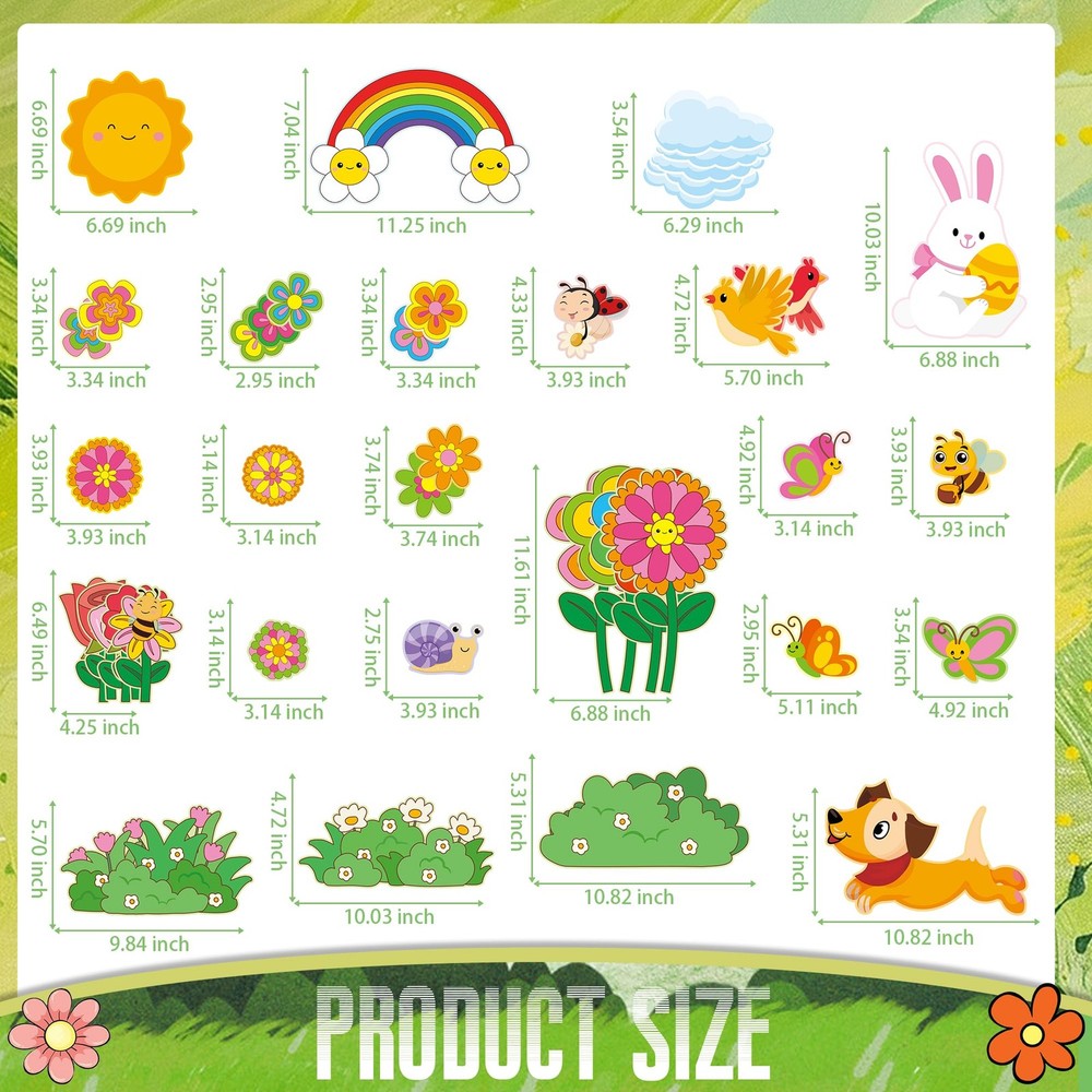 Spring Bulletin Board Decorations Set 63 PCS Classroom Reading Cutouts DIY