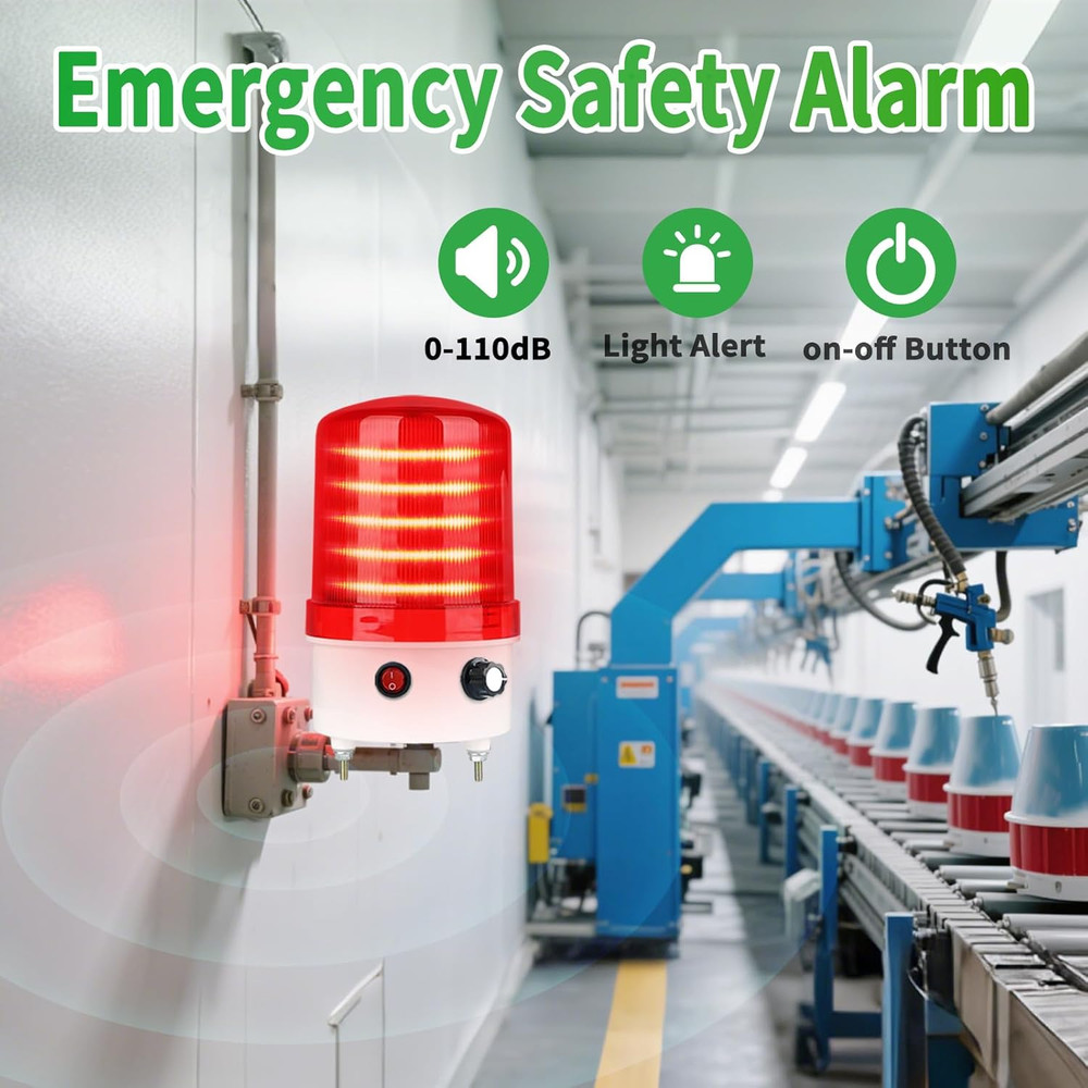 Industrial LED Rotating Warning Light, AC110V-120V Red Strobe Light for Public E