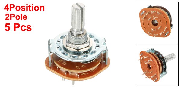 5pcs 2P4T 2 Pole 4 Position Single Deck Band Channel Rotary Switch Selector