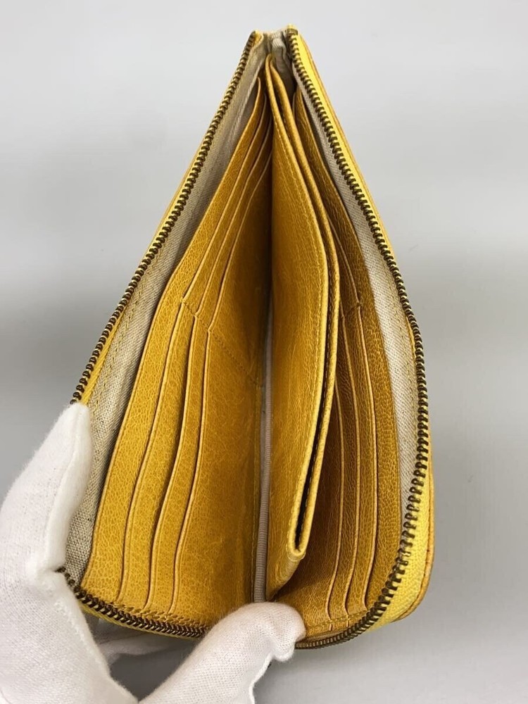 mononogu Men's Long Wallet, Leather, YLW, Solid Color