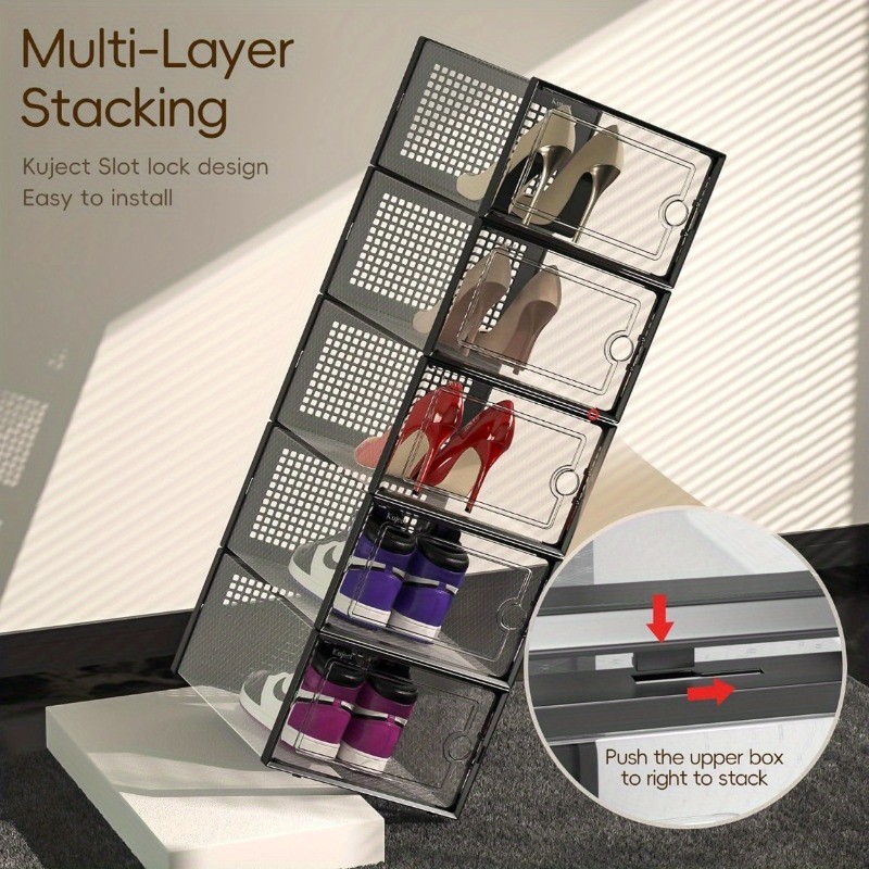 6/12 Pack XL Clear Drop Side Shoe Boxes Stackable Sneaker Storage Display Case