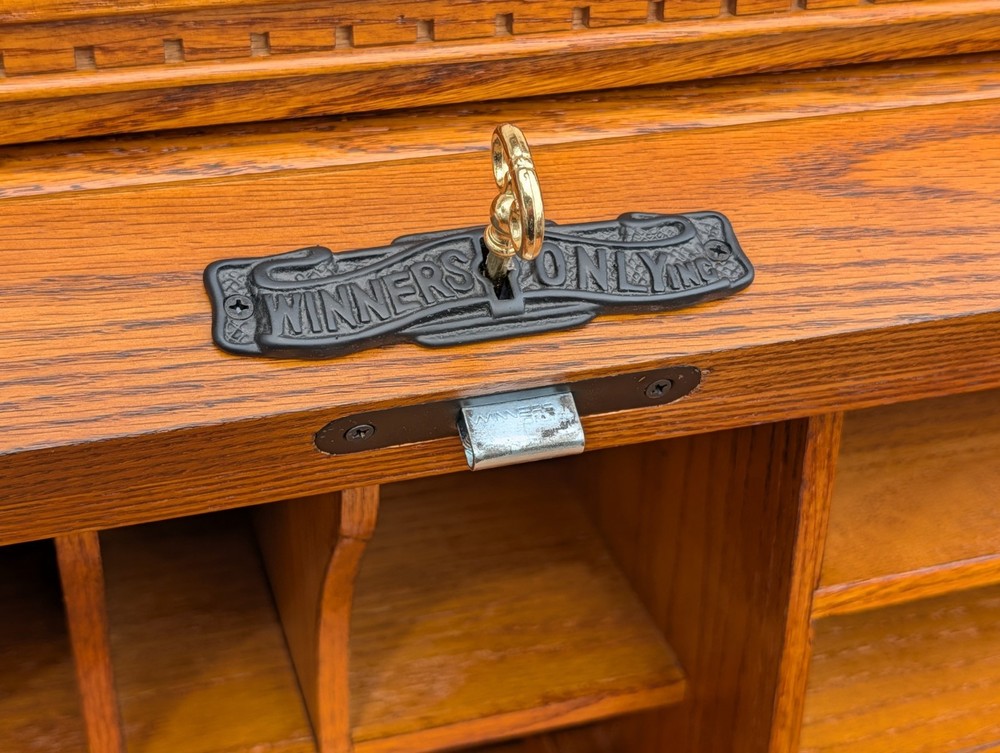 Solid Oak Roll-Top Desk by Winners Only Inc. – Locking Secretary Desk