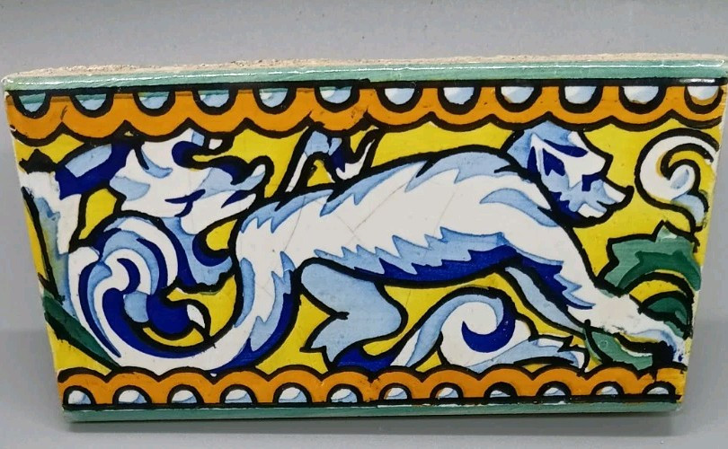 Hand Painted Ceramic Tile Monkey Rare Majolica Original Decor Feature